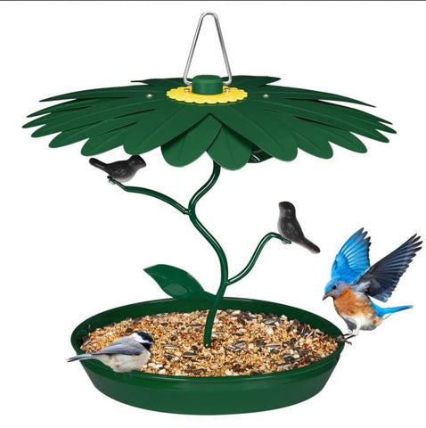 Floral Dome Feeder with Birds- Green