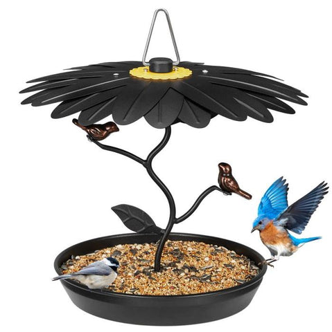 Floral Dome Feeder with Birds- Black